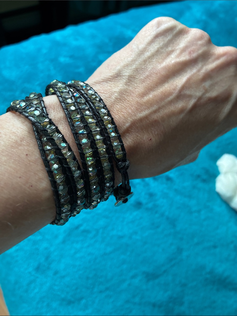 Victoria Emerson Iridescent Gray and Black Wrap leather Bracelet